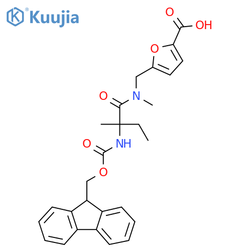 5-{2-({(9H-fluoren-9-yl)methoxycarbonyl}amino)-N,2-dimethylbutanamidomethyl}furan-2-carboxylic acid structure