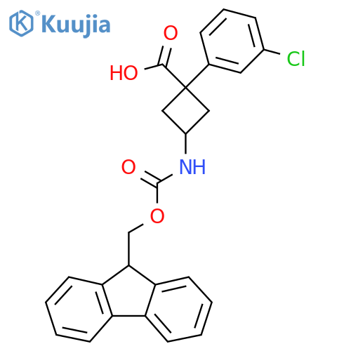 1-(3-chlorophenyl)-3-({(9H-fluoren-9-yl)methoxycarbonyl}amino)cyclobutane-1-carboxylic acid structure