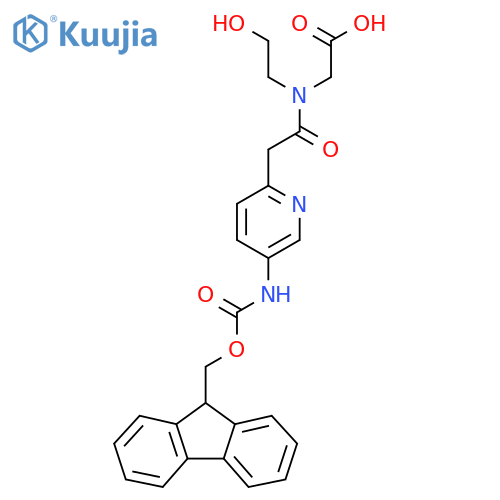 2-{2-5-({(9H-fluoren-9-yl)methoxycarbonyl}amino)pyridin-2-yl-N-(2-hydroxyethyl)acetamido}acetic acid structure