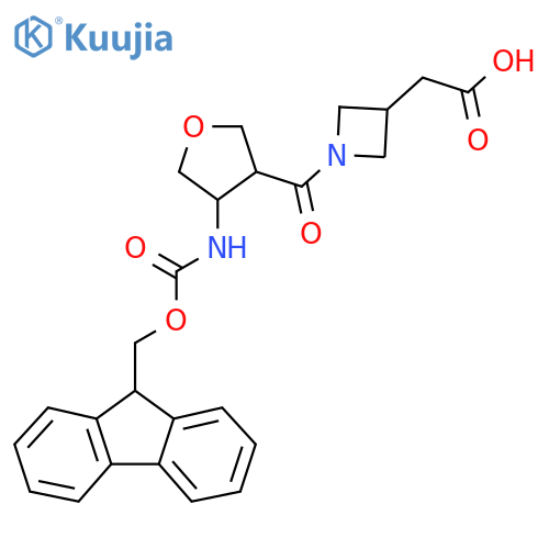 2-{1-4-({(9H-fluoren-9-yl)methoxycarbonyl}amino)oxolane-3-carbonylazetidin-3-yl}acetic acid structure