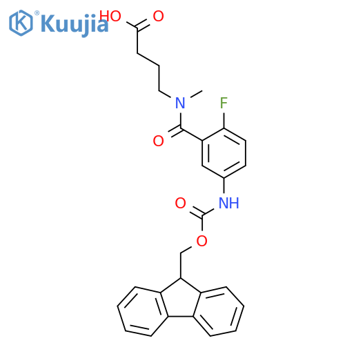 4-{1-5-({(9H-fluoren-9-yl)methoxycarbonyl}amino)-2-fluorophenyl-N-methylformamido}butanoic acid structure