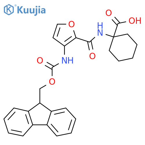 1-3-({(9H-fluoren-9-yl)methoxycarbonyl}amino)furan-2-amidocyclohexane-1-carboxylic acid structure