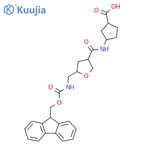 3-{5-({(9H-fluoren-9-yl)methoxycarbonyl}amino)methyloxolane-3-amido}cyclopentane-1-carboxylic acid structure