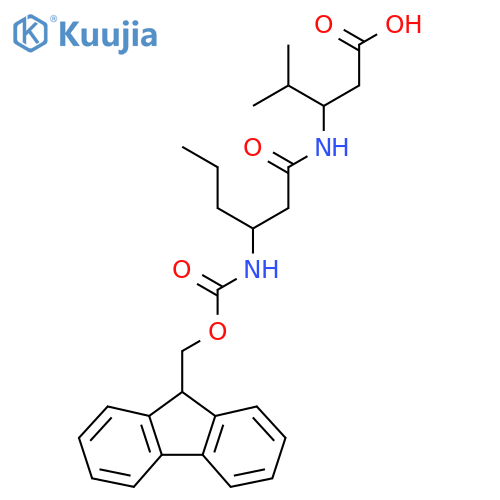 3-3-({(9H-fluoren-9-yl)methoxycarbonyl}amino)hexanamido-4-methylpentanoic acid structure