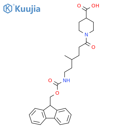 1-6-({(9H-fluoren-9-yl)methoxycarbonyl}amino)-4-methylhexanoylpiperidine-4-carboxylic acid structure