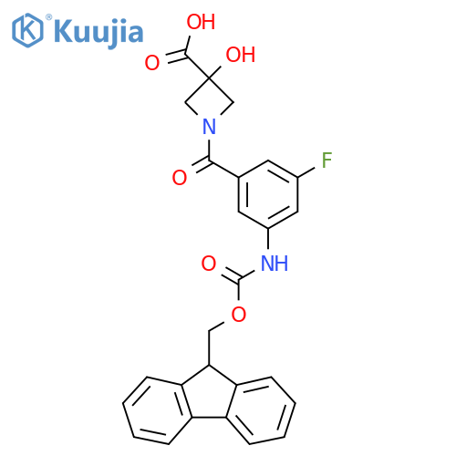 1-3-({(9H-fluoren-9-yl)methoxycarbonyl}amino)-5-fluorobenzoyl-3-hydroxyazetidine-3-carboxylic acid structure