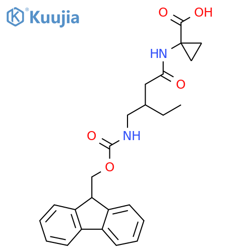 1-{3-({(9H-fluoren-9-yl)methoxycarbonyl}amino)methylpentanamido}cyclopropane-1-carboxylic acid structure