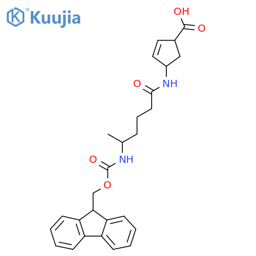 4-5-({(9H-fluoren-9-yl)methoxycarbonyl}amino)hexanamidocyclopent-2-ene-1-carboxylic acid structure