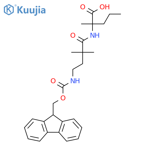 2-4-({(9H-fluoren-9-yl)methoxycarbonyl}amino)-2,2-dimethylbutanamido-2-methylpentanoic acid structure