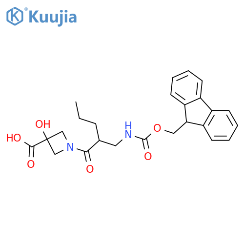 1-{2-({(9H-fluoren-9-yl)methoxycarbonyl}amino)methylpentanoyl}-3-hydroxyazetidine-3-carboxylic acid structure
