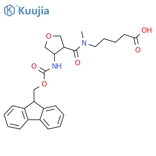 5-{1-4-({(9H-fluoren-9-yl)methoxycarbonyl}amino)oxolan-3-yl-N-methylformamido}pentanoic acid structure