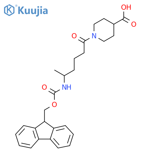 1-5-({(9H-fluoren-9-yl)methoxycarbonyl}amino)hexanoylpiperidine-4-carboxylic acid structure