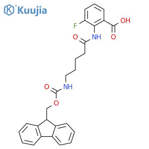 2-5-({(9H-fluoren-9-yl)methoxycarbonyl}amino)pentanamido-3-fluorobenzoic acid structure