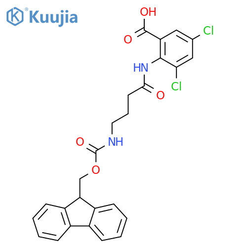 3,5-dichloro-2-4-({(9H-fluoren-9-yl)methoxycarbonyl}amino)butanamidobenzoic acid structure
