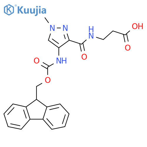 3-{4-({(9H-fluoren-9-yl)methoxycarbonyl}amino)-1-methyl-1H-pyrazol-3-ylformamido}propanoic acid structure