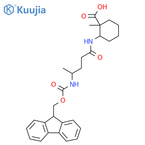 2-[4-({[(9H-fluoren-9-yl)methoxy]carbonyl}amino)pentanamido]-1-methylcyclohexane-1-carboxylic acid structure