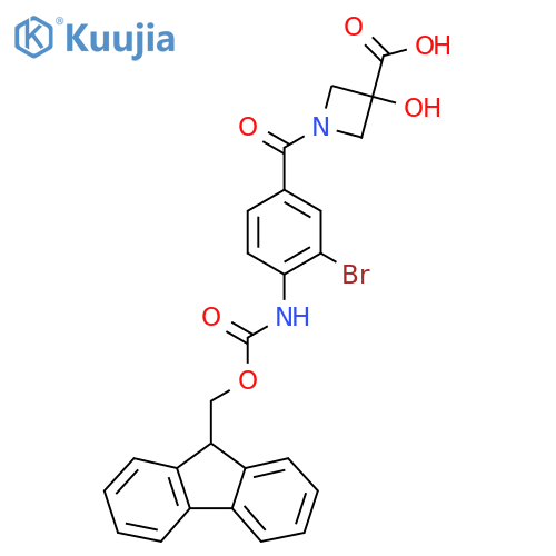 1-3-bromo-4-({(9H-fluoren-9-yl)methoxycarbonyl}amino)benzoyl-3-hydroxyazetidine-3-carboxylic acid structure