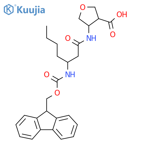 4-3-({(9H-fluoren-9-yl)methoxycarbonyl}amino)heptanamidooxolane-3-carboxylic acid structure