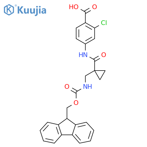 2-chloro-4-{1-({(9H-fluoren-9-yl)methoxycarbonyl}amino)methylcyclopropaneamido}benzoic acid structure