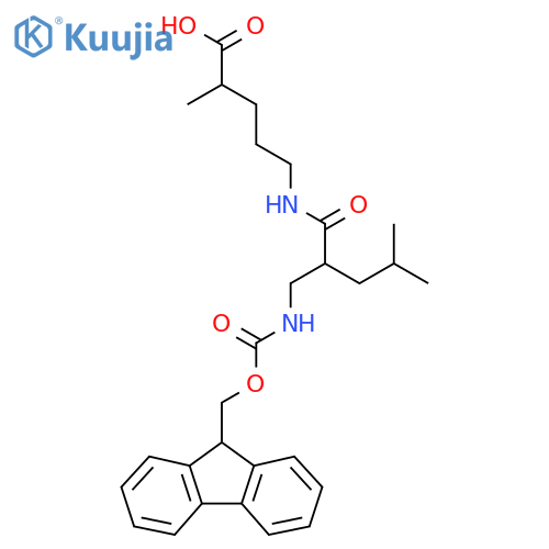 5-{2-({(9H-fluoren-9-yl)methoxycarbonyl}amino)methyl-4-methylpentanamido}-2-methylpentanoic acid structure