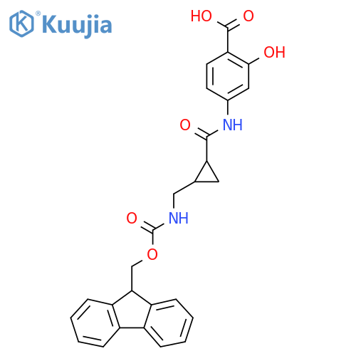 4-{2-({(9H-fluoren-9-yl)methoxycarbonyl}amino)methylcyclopropaneamido}-2-hydroxybenzoic acid structure
