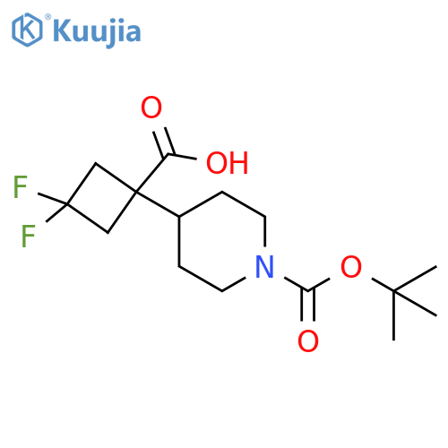 1-(1-tert-butoxycarbonyl-4-piperidyl)-3,3-difluoro-cyclobutanecarboxylic acid structure