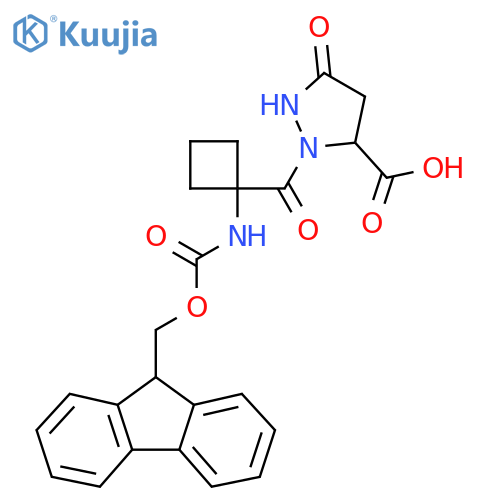 2-1-({(9H-fluoren-9-yl)methoxycarbonyl}amino)cyclobutanecarbonyl-5-oxopyrazolidine-3-carboxylic acid structure