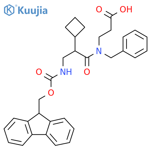 3-N-benzyl-2-cyclobutyl-3-({(9H-fluoren-9-yl)methoxycarbonyl}amino)propanamidopropanoic acid structure