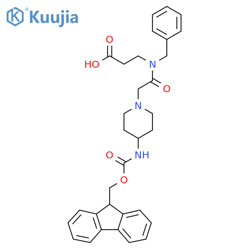 3-{N-benzyl-2-4-({(9H-fluoren-9-yl)methoxycarbonyl}amino)piperidin-1-ylacetamido}propanoic acid structure