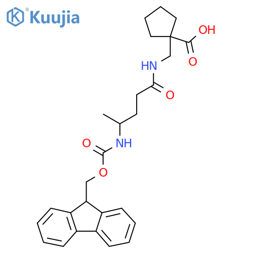 1-{4-({(9H-fluoren-9-yl)methoxycarbonyl}amino)pentanamidomethyl}cyclopentane-1-carboxylic acid structure