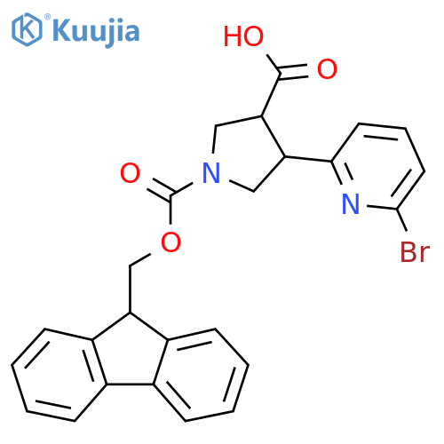 4-(6-bromopyridin-2-yl)-1-{(9H-fluoren-9-yl)methoxycarbonyl}pyrrolidine-3-carboxylic acid structure