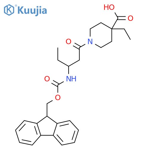 4-ethyl-1-3-({(9H-fluoren-9-yl)methoxycarbonyl}amino)pentanoylpiperidine-4-carboxylic acid structure