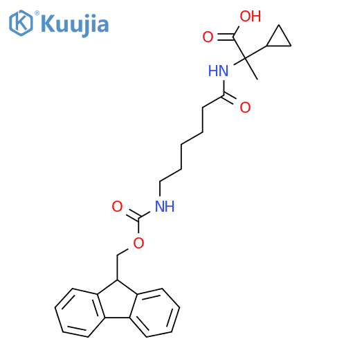 2-cyclopropyl-2-6-({(9H-fluoren-9-yl)methoxycarbonyl}amino)hexanamidopropanoic acid structure