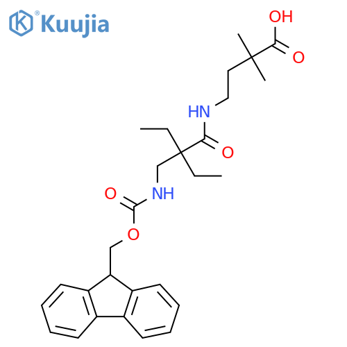 4-{2-ethyl-2-({(9H-fluoren-9-yl)methoxycarbonyl}amino)methylbutanamido}-2,2-dimethylbutanoic acid structure