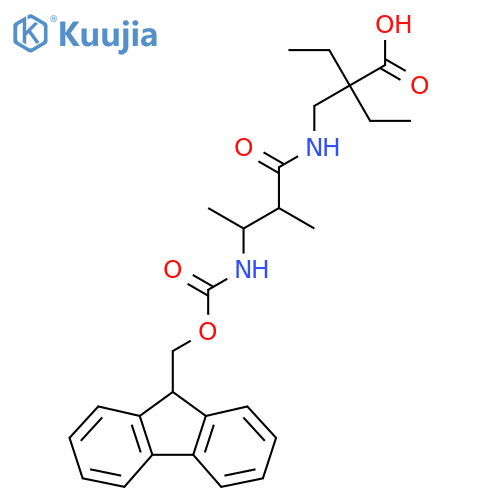 2-ethyl-2-{3-({(9H-fluoren-9-yl)methoxycarbonyl}amino)-2-methylbutanamidomethyl}butanoic acid structure