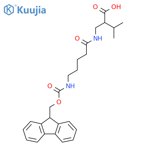 2-{5-({(9H-fluoren-9-yl)methoxycarbonyl}amino)pentanamidomethyl}-3-methylbutanoic acid structure