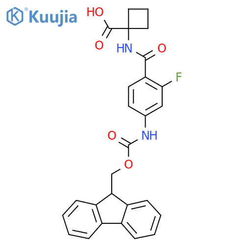 1-4-({(9H-fluoren-9-yl)methoxycarbonyl}amino)-2-fluorobenzamidocyclobutane-1-carboxylic acid structure