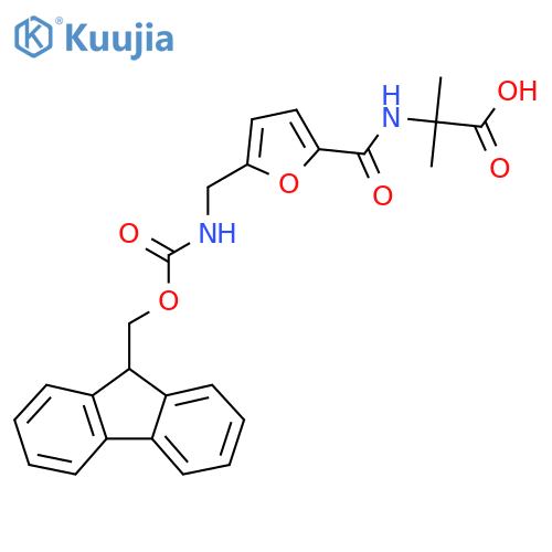 2-({5-({(9H-fluoren-9-yl)methoxycarbonyl}amino)methylfuran-2-yl}formamido)-2-methylpropanoic acid structure