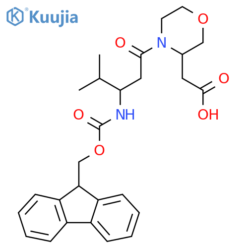2-{4-3-({(9H-fluoren-9-yl)methoxycarbonyl}amino)-4-methylpentanoylmorpholin-3-yl}acetic acid structure