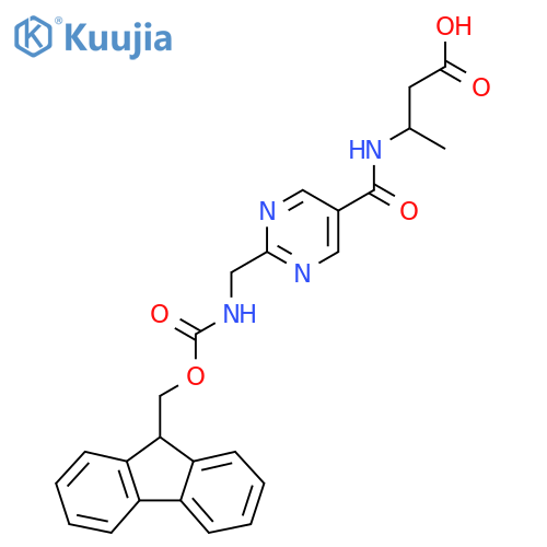 3-({2-({(9H-fluoren-9-yl)methoxycarbonyl}amino)methylpyrimidin-5-yl}formamido)butanoic acid structure