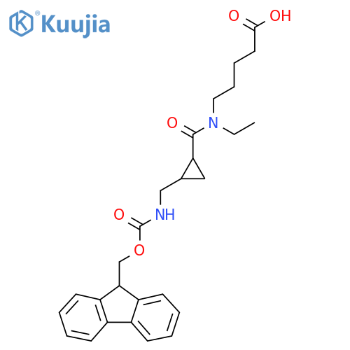 5-(N-ethyl-1-{2-({(9H-fluoren-9-yl)methoxycarbonyl}amino)methylcyclopropyl}formamido)pentanoic acid structure