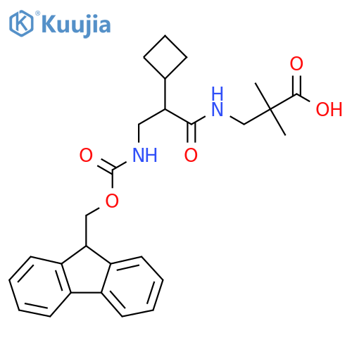 3-2-cyclobutyl-3-({(9H-fluoren-9-yl)methoxycarbonyl}amino)propanamido-2,2-dimethylpropanoic acid structure