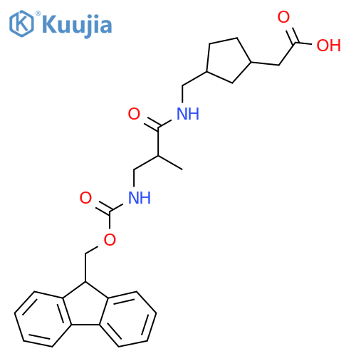 2-(3-{3-({(9H-fluoren-9-yl)methoxycarbonyl}amino)-2-methylpropanamidomethyl}cyclopentyl)acetic acid structure