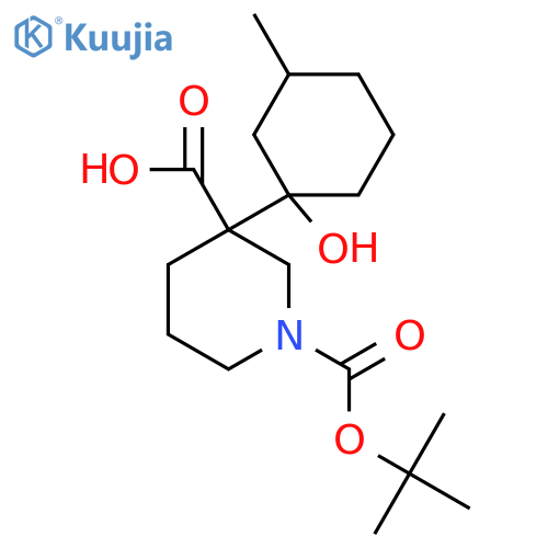 1-(tert-butoxy)carbonyl-3-(1-hydroxy-3-methylcyclohexyl)piperidine-3-carboxylic acid structure