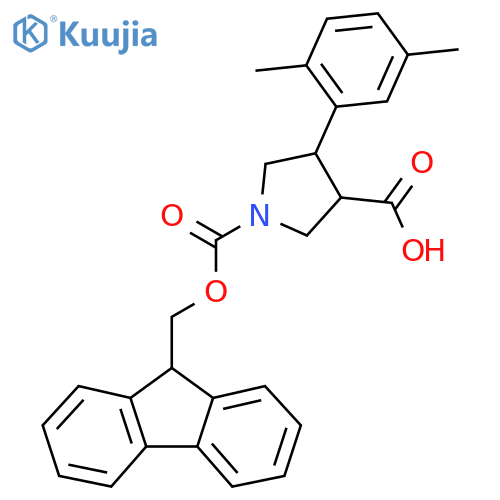 4-(2,5-dimethylphenyl)-1-{(9H-fluoren-9-yl)methoxycarbonyl}pyrrolidine-3-carboxylic acid structure