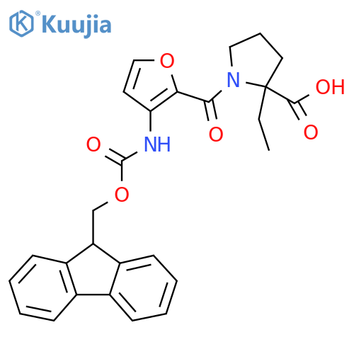 2-ethyl-1-3-({(9H-fluoren-9-yl)methoxycarbonyl}amino)furan-2-carbonylpyrrolidine-2-carboxylic acid structure