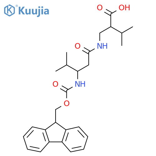 2-{3-({(9H-fluoren-9-yl)methoxycarbonyl}amino)-4-methylpentanamidomethyl}-3-methylbutanoic acid structure
