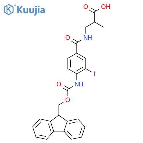 3-{4-({(9H-fluoren-9-yl)methoxycarbonyl}amino)-3-iodophenylformamido}-2-methylpropanoic acid structure
