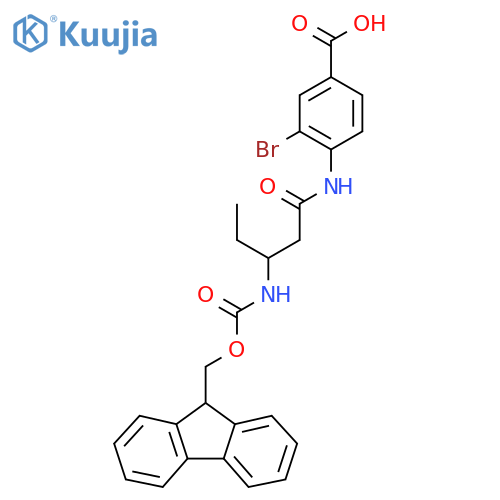 3-bromo-4-[3-({[(9H-fluoren-9-yl)methoxy]carbonyl}amino)pentanamido]benzoic acid structure