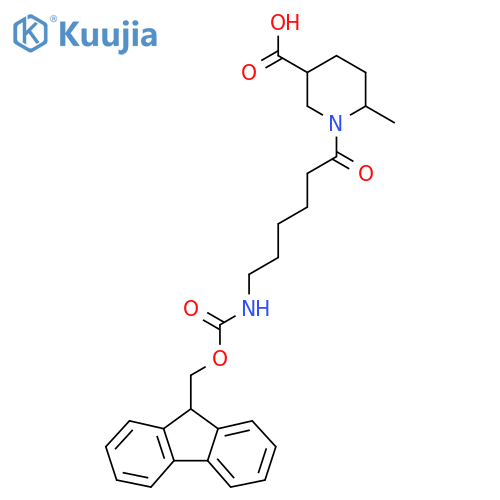 1-6-({(9H-fluoren-9-yl)methoxycarbonyl}amino)hexanoyl-6-methylpiperidine-3-carboxylic acid structure